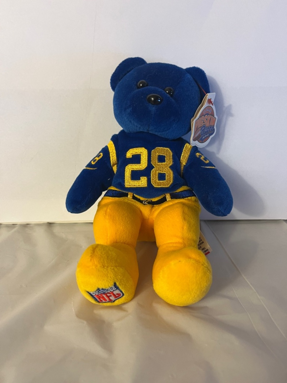 1999 Rams Marshal Faulk Blue & Yellow Plush Bear Jersey #28 NFL Logo